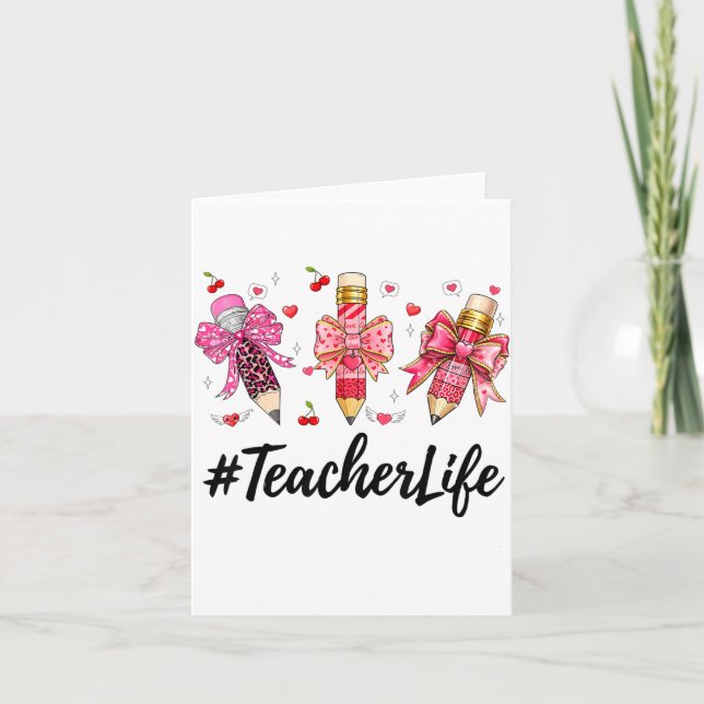 Teacher Valentine Coquette Bow Teacher Valentines  Card (Front)