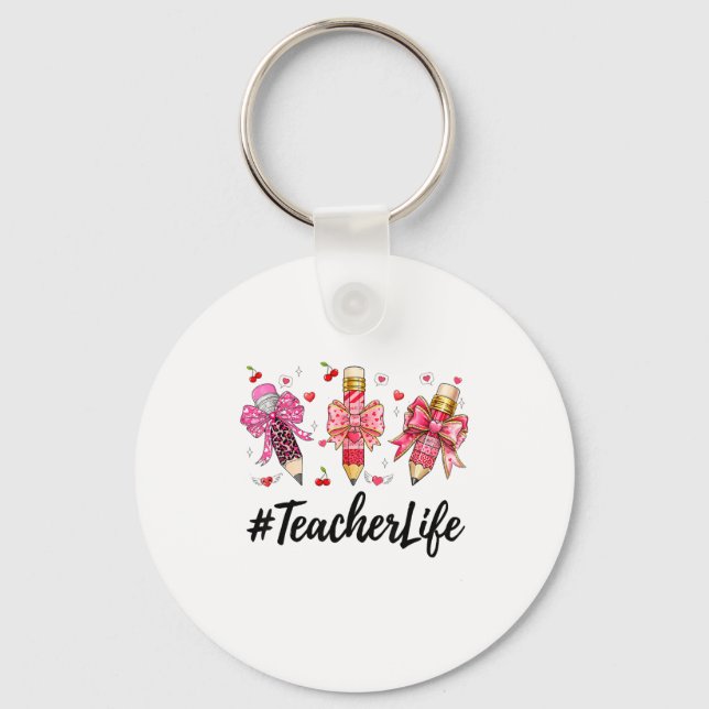 Teacher Valentine Coquette Bow Teacher Valentines  Key Ring (Front)