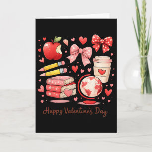 Teacher Valentine Cute School Supplies Apple Penci Card