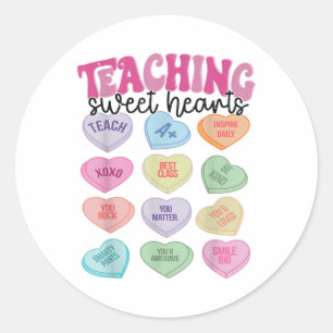 Teacher Valentine Day Retro Teaching Sweethearts C Classic Round Sticker