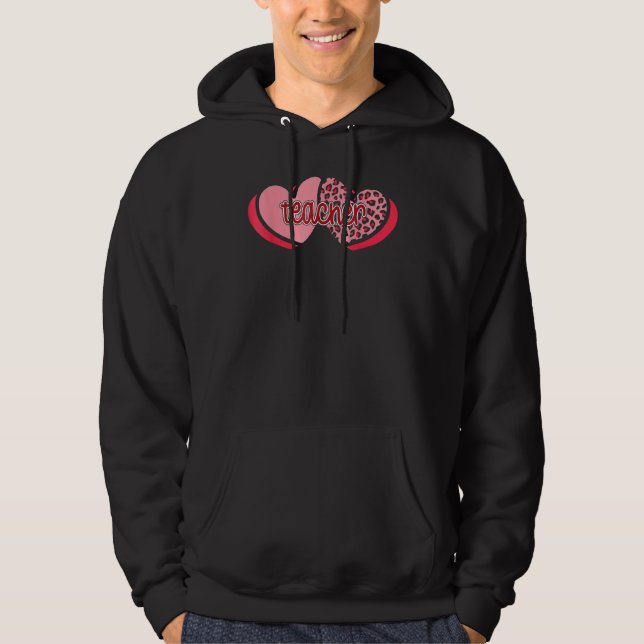 Teacher Valentine Hearts Leopard Funny Valentines  Hoodie (Front)