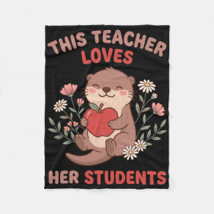 Teacher Valentine Otter Apple Love Students Floral Fleece Blanket