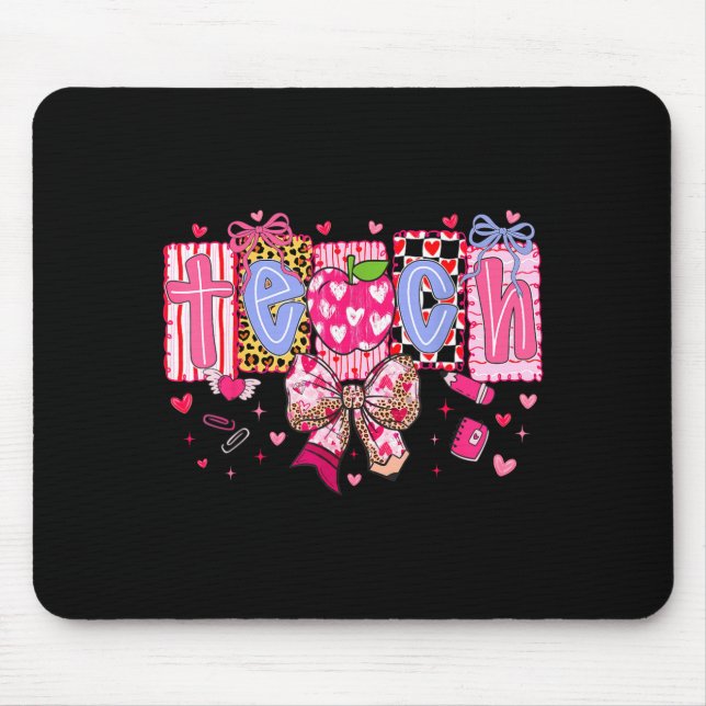 Teacher Valentines Day Bow Teacher Heart  Mouse Mat (Front)