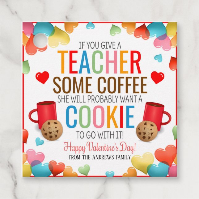 Teacher Valentine's Day Favour Tags (Front)
