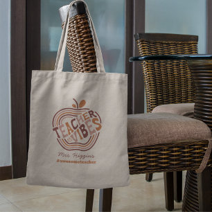Teacher Vibes Boho Apple Teacher Appreciation Gift Tote Bag