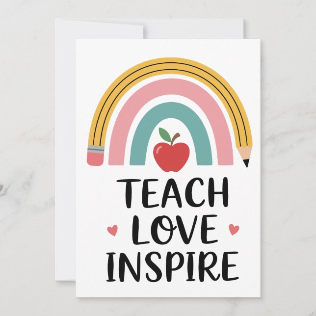 Teacher Vibrant Pencil Rainbow with Red Apple  Invitation (Front)