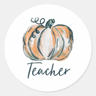 Teacher Watercolor Pumpkin Fall Thanksgiving Hallo Classic Round Sticker
