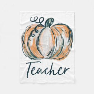Teacher Watercolor Pumpkin Fall Thanksgiving Hallo Fleece Blanket
