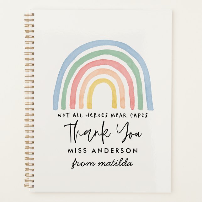 Teacher watercolor rainbow cute modern planner (Front)