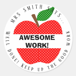 teacher well done red polka dot apple classic round sticker