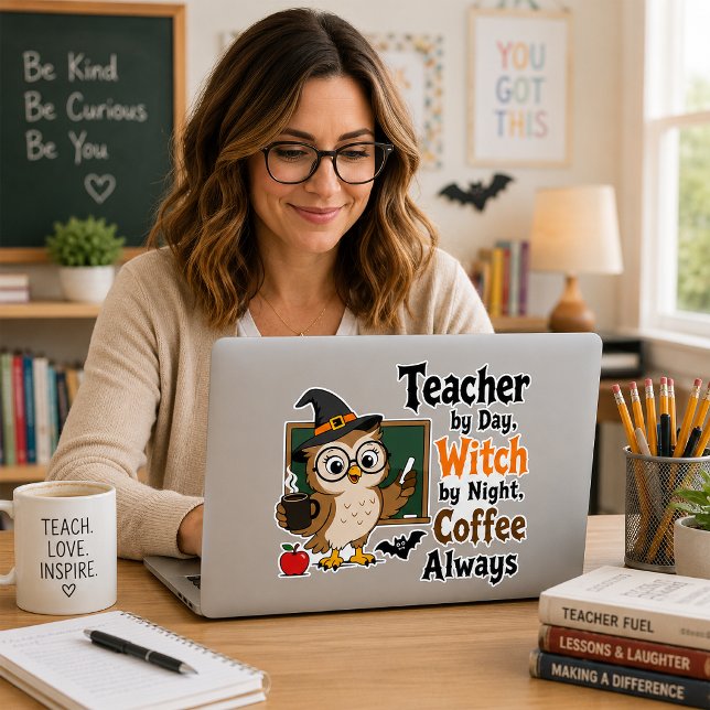 Teacher Witch Halloween Coffee Sticker Gift (Creator Uploaded)