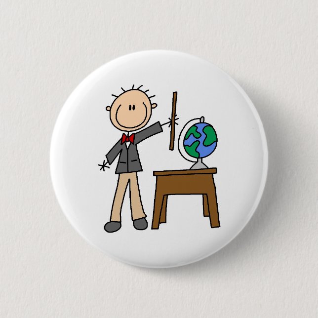 Teacher With  Globe 6 Cm Round Badge (Front)