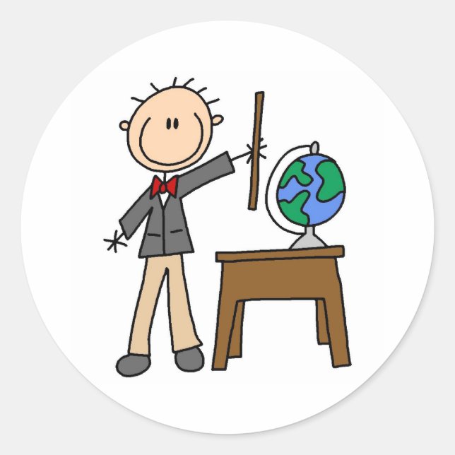 Teacher With  Globe Classic Round Sticker (Front)
