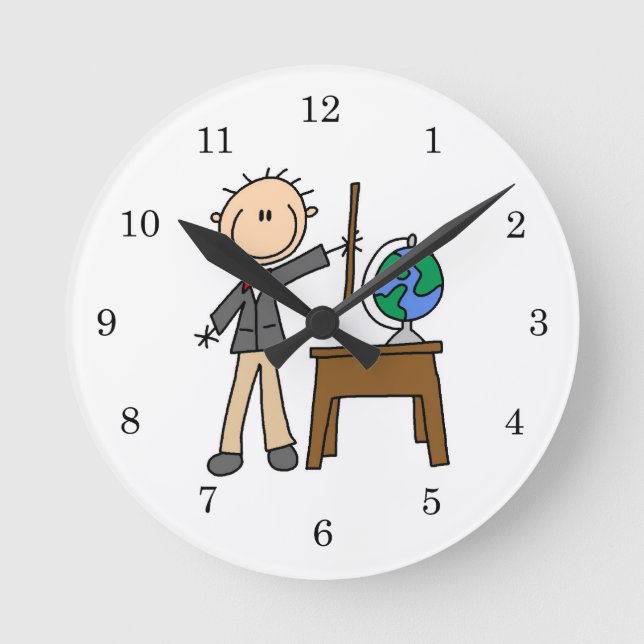 Teacher With Globe Round Clock (Front)