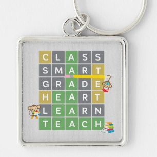 Teacher Word Puzzle Game Reading Monkeys Square  Key Ring