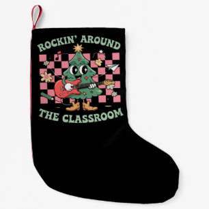 Teacher Xmas Rockin' Around The Classroom Groovy Small Christmas Stocking