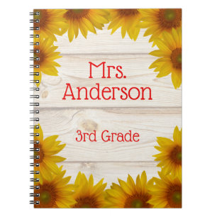 Teacher Yellow Daisies on Shiplap Notebook