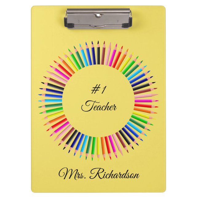 Teacher Yellow Personalised Clipboard (Front)
