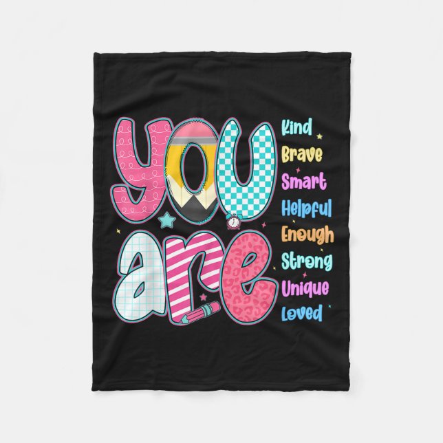 Teacher You Are Smart Brave Strong Kind Loved Moti Fleece Blanket (Front)
