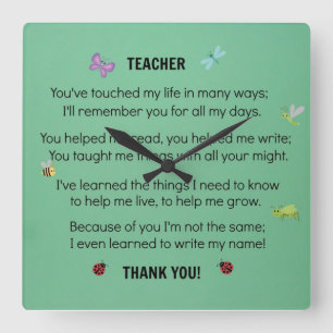 Teacher, you've touched my life... square wall clock