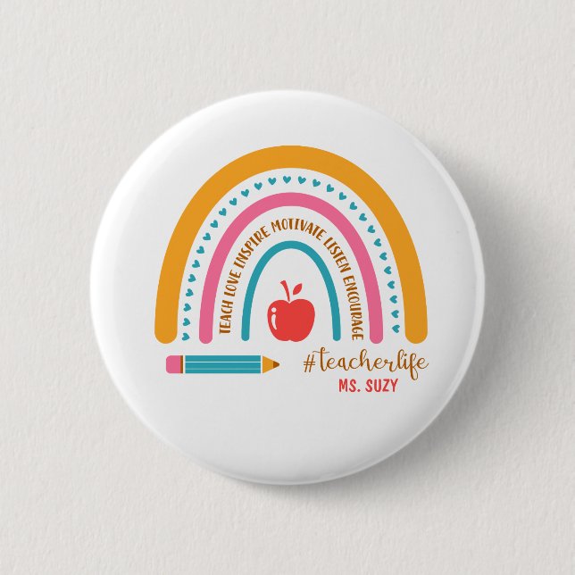 #Teacherlife Rainbow Personalized Teacher's Name 6 Cm Round Badge (Front)