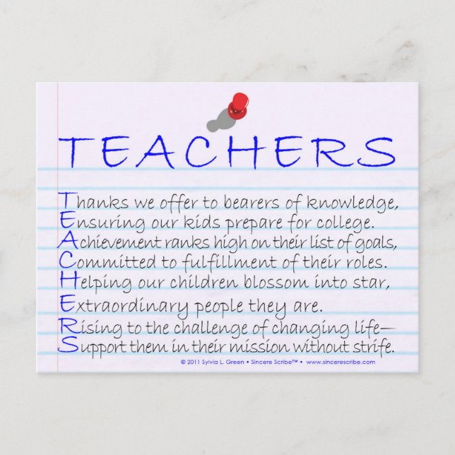Teachers (Acrostic) Postcard (Front)
