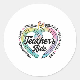 Teacher's Aide Cute Apple Heart Back To First Day Classic Round Sticker