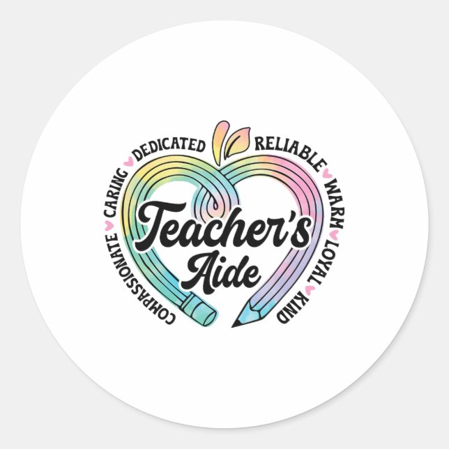 Teacher's Aide Cute Apple Heart Back To First Day  Classic Round Sticker (Front)