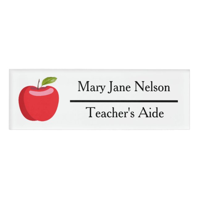Teacher's Aide Cute Apple Personalised Name Tag (Front)