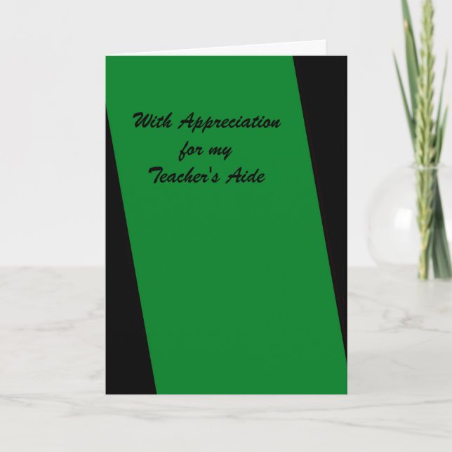 Teacher's Aide Thank You, Green and Black, Simple Thank You Card (Front)
