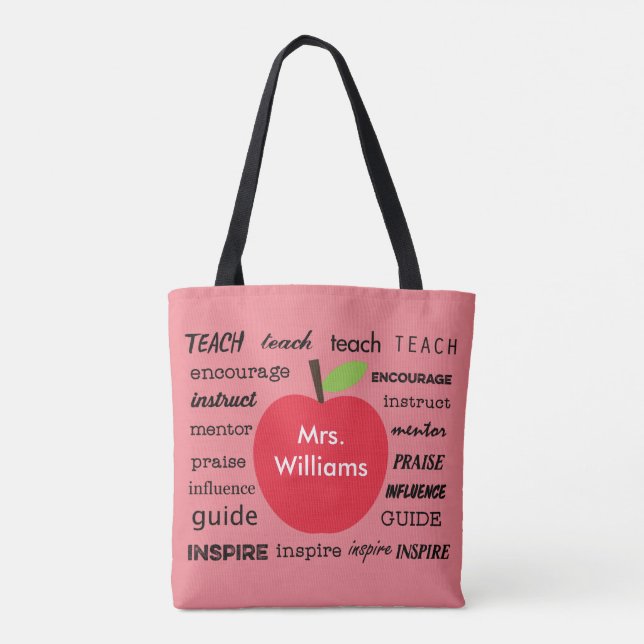 Teacher's Apple and Words of Inspiration Tote Bag (Back)