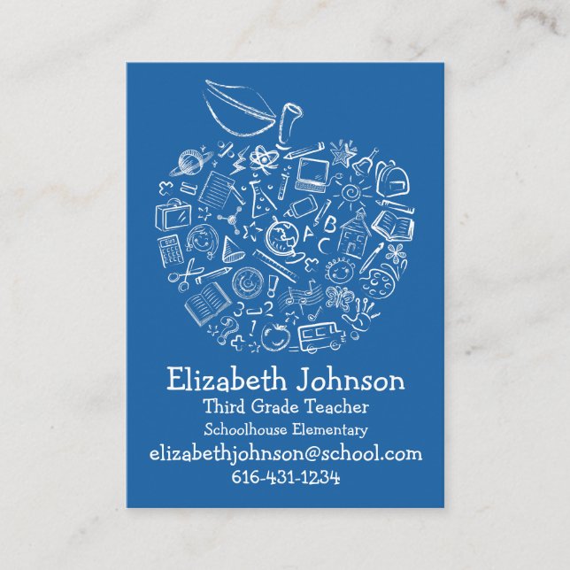 Teachers Apple Business Card- Blue Business Card (Front)