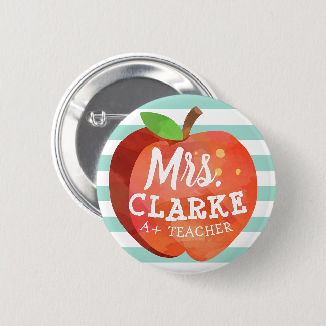 Teacher's Apple | Custom Name 6 Cm Round Badge (Front & Back)
