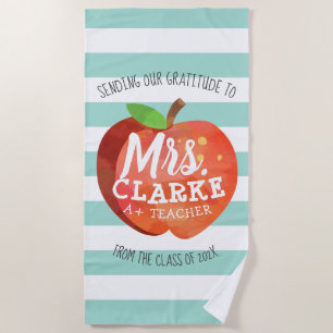 Teacher's Apple   Customised Name Thank You Beach Towel