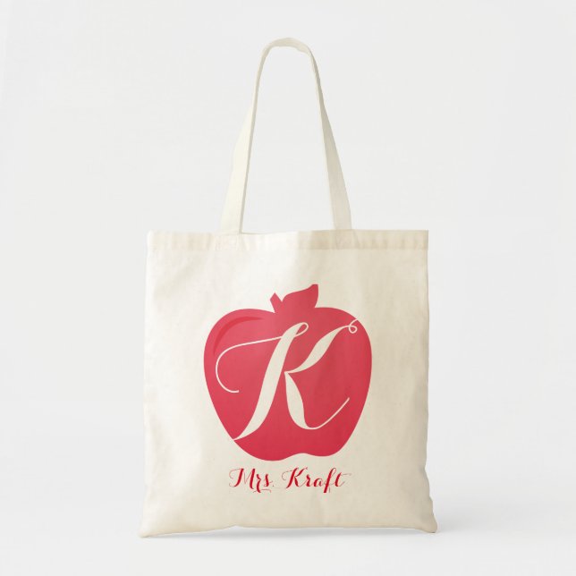 Teacher's Apple Monogram Custom Tote Bag Gift (Front)