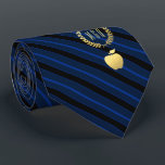 Teacher's Apple Monogram Deep Blue Striped Tie<br><div class="desc">A deep blue striped personalised necktie tailored to education professionals featuring their monogram inside a faux gold leaf wreath. Underneath this is a faux gold apple symbolising teaching and education. A great item for any special event related to a teacher including his birthday, graduation, retirement, or as an end-of-the-year teacher...</div>