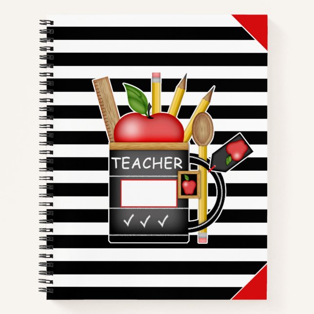 Teacher's Apple Mug Stripes Large Notebook (Front)