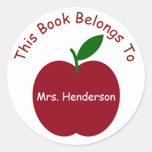 Teacher's Apple Personalised Bookplate Classic Round Sticker