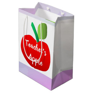 Teacher's Apple Rainbow Stripe White Gift Bag