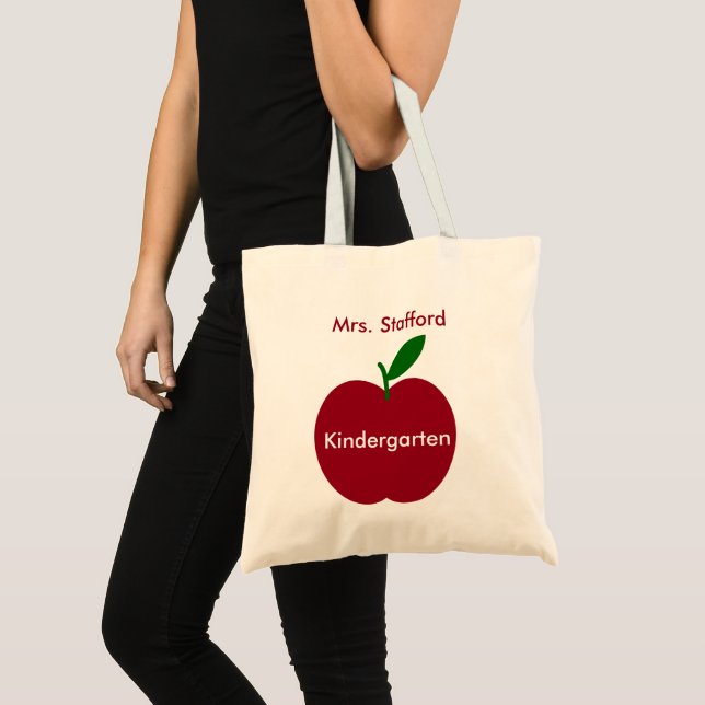 Teacher's Apple Red and Green Personalised Tote Bag (Front (Product))