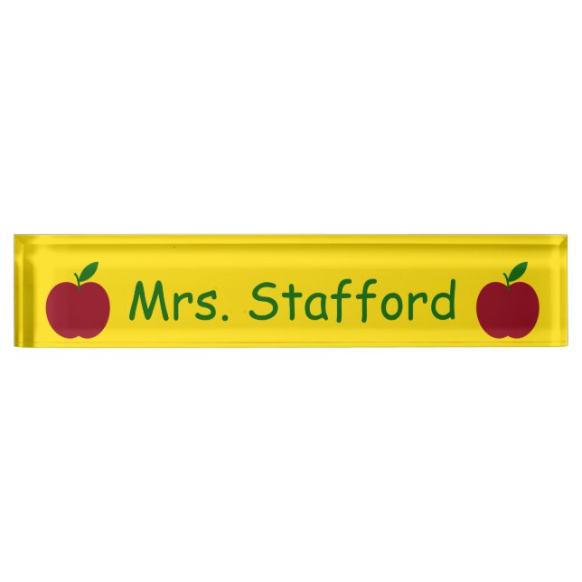 Teacher's Apple Red Green Yellow Personalised Nameplate (Front)
