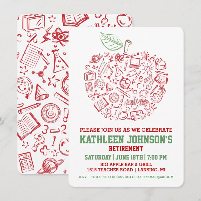Teachers Apple Retirement Party Invitation (Front/Back)
