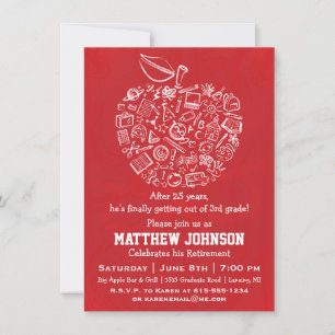Teachers Apple Retirement Party Invitation - Red