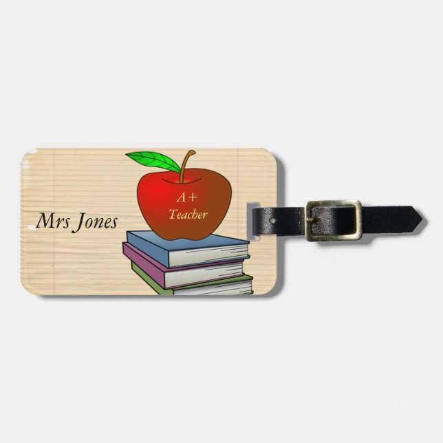 Teacher's Apple Stack of Books Customise Luggage Tag (Front Horizontal)