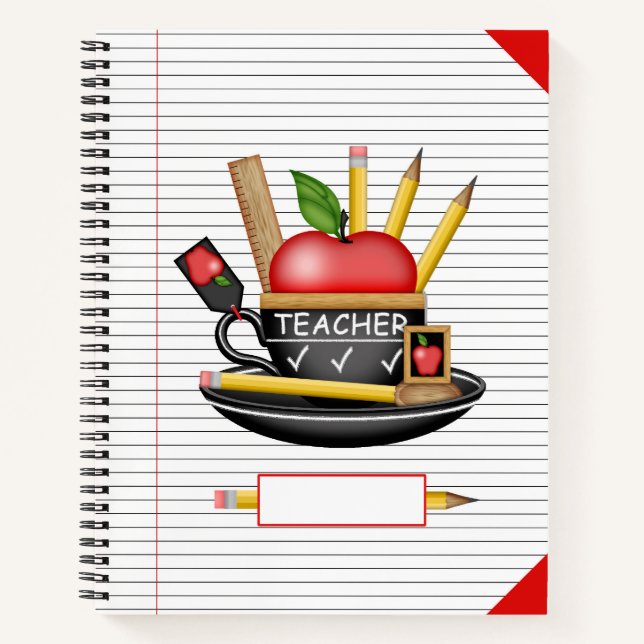Teacher's Apple Teacup Rules Large Notebook (Front)