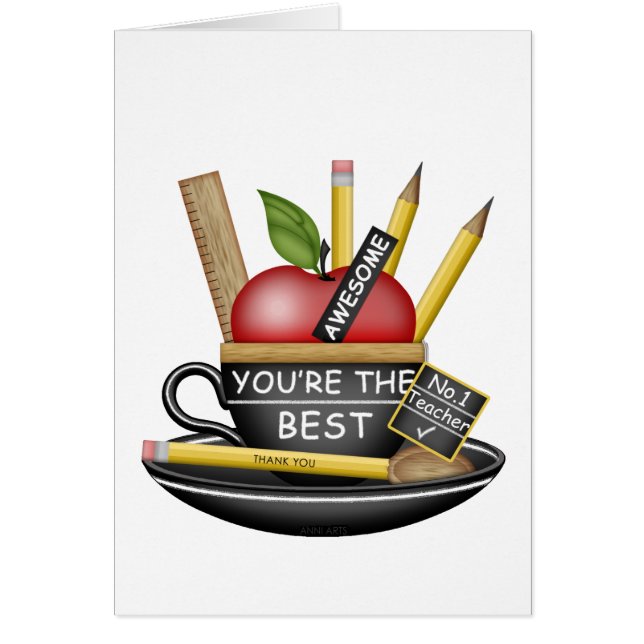 Teacher's Apple Teacup Thank You Card (Front)