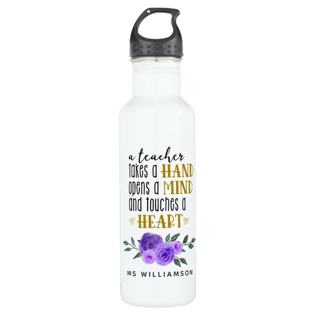 Teacher's Appreciation Personalised Gift in Gold  710 Ml Water Bottle (Front)