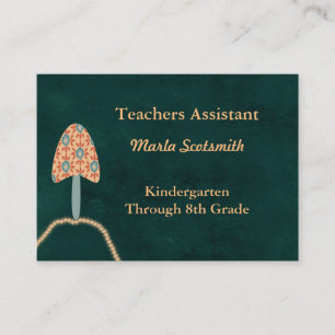 Teachers Assistant Dark Green with Orange Business Card