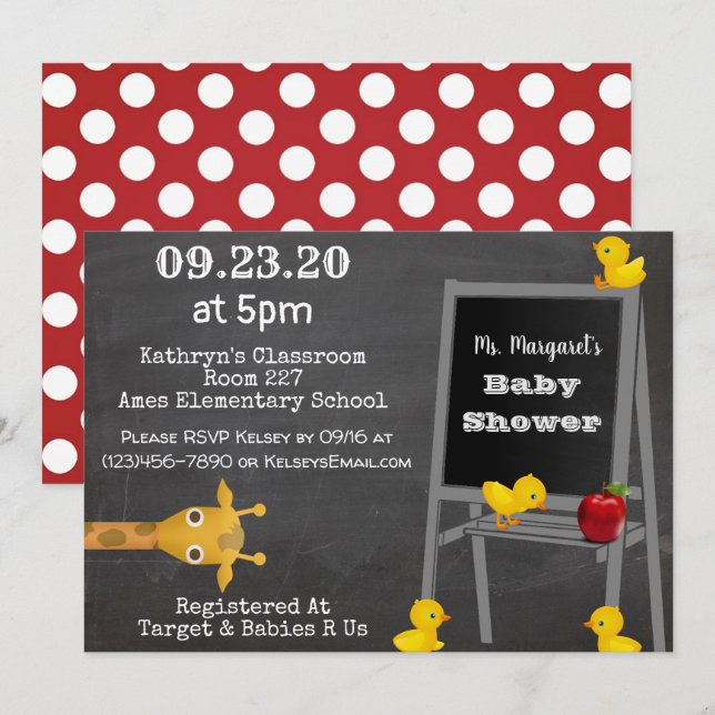 Teacher's Baby Shower Invitation (Front/Back)