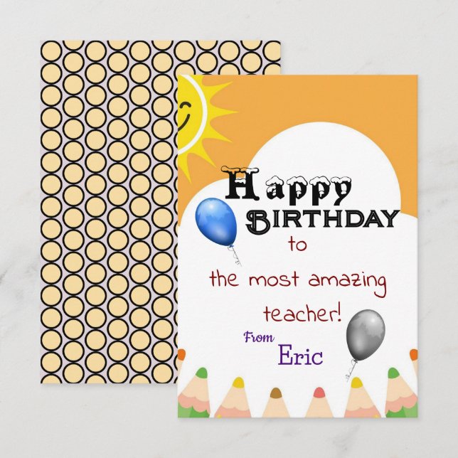 Teacher's Birthday  Card (Front/Back)